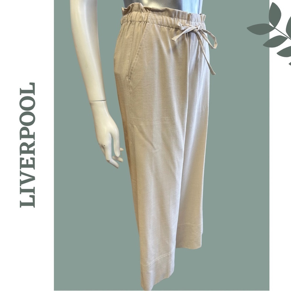 LIVERPOOL PULL ON TIE WAIST WIDE LEG ANKLE Pant Elastoc Waist Tan Size XS - Picture 3 of 8